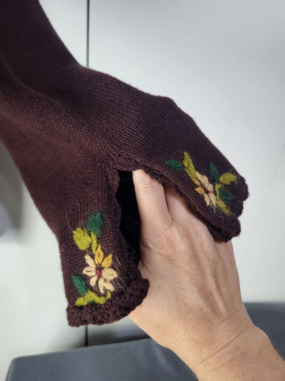 VTG Women's 1X Cardigan Sweater Brown Floral Boho Hippie Cottage Core Fairy - Picture 3 of 12